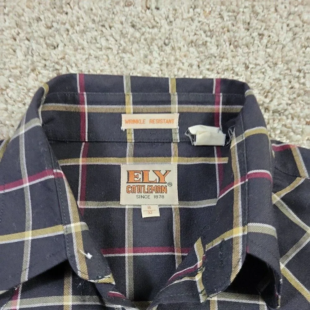 Ely Cattleman Shirt Mens 16/32 Button Up Plaid Multicolor Long Sleeve - Picture 2 of 7